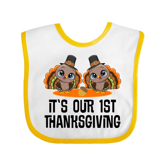 Inktastic Twins First Thanksgiving Turkey Boys or Girls Baby Bib