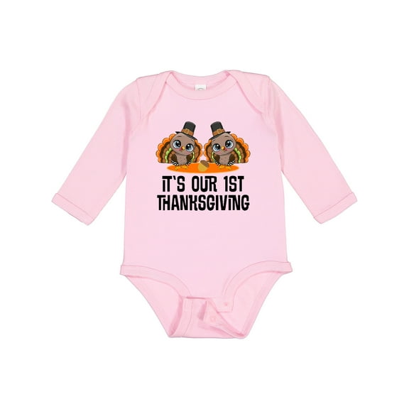 Inktastic Twins First Thanksgiving Turkey Boys or Girls Long Sleeve Baby Bodysuit