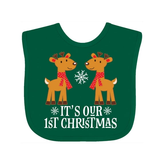 Inktastic Twins Our 1st Christmas Reindeer Boys or Girls Baby Bib