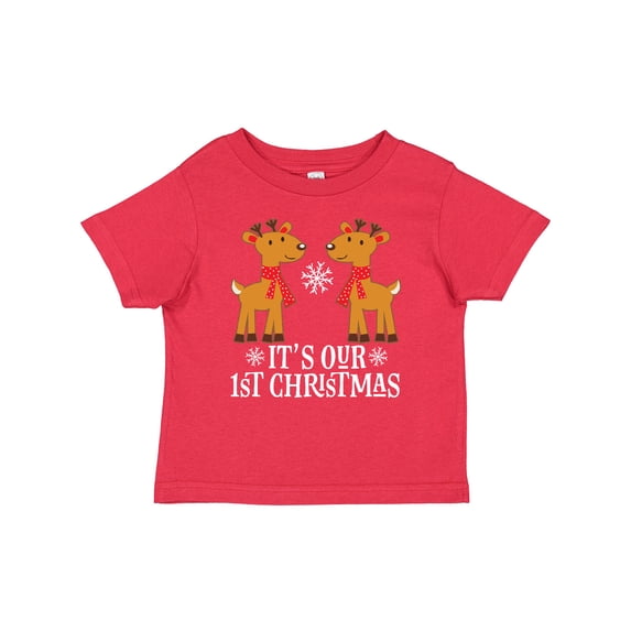 Inktastic Twins Our 1st Christmas Reindeer Boys or Girls Baby T-Shirt