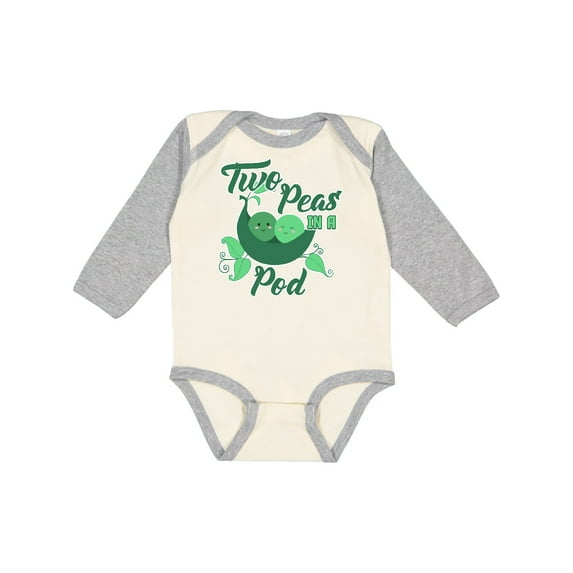 Inktastic Two Peas in a Pod with Faces Boys or Girls Long Sleeve Baby Bodysuit