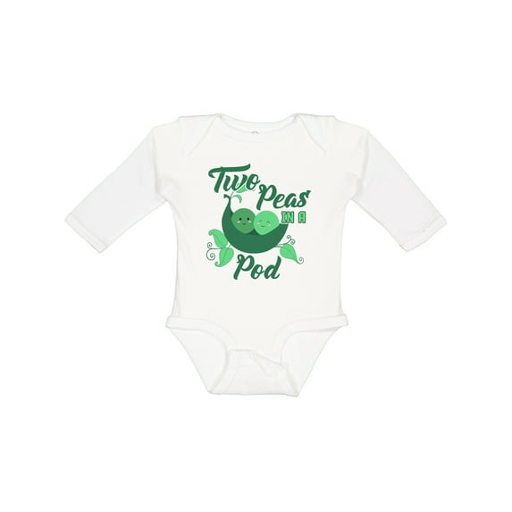 Inktastic Two Peas in a Pod with Faces Boys or Girls Long Sleeve Baby Bodysuit