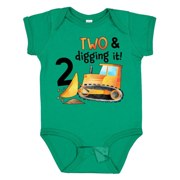 Inktastic Two and Digging It Bulldozer 2nd Birthday Boys or Girls Baby Bodysuit