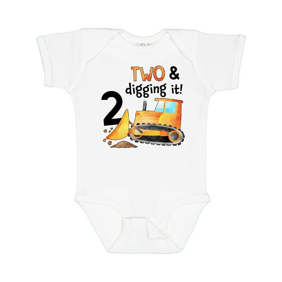 Inktastic Two and Digging It Bulldozer 2nd Birthday Boys or Girls Baby Bodysuit