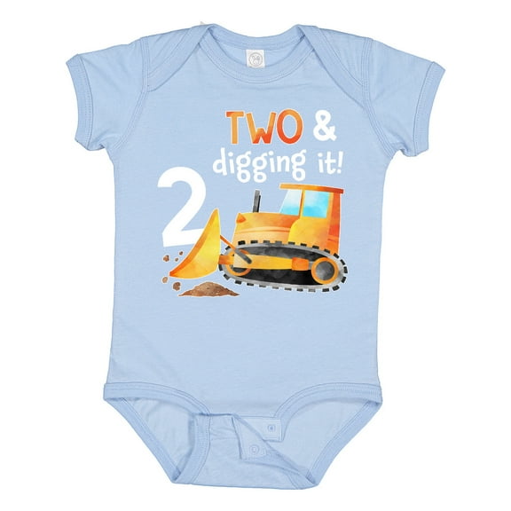 Inktastic Two and Digging It Bulldozer 2nd Birthday Boys or Girls Baby Bodysuit