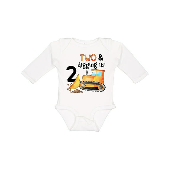 Inktastic Two and Digging It Bulldozer 2nd Birthday Boys or Girls Long Sleeve Baby Bodysuit