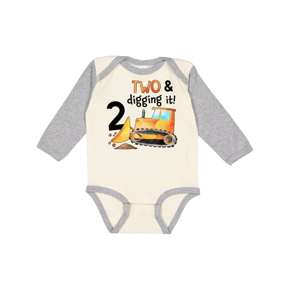 Inktastic Two and Digging It Bulldozer 2nd Birthday Boys or Girls Long Sleeve Baby Bodysuit