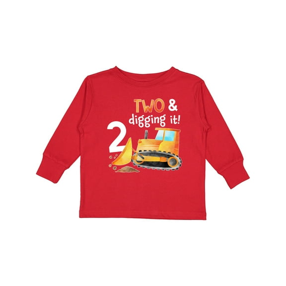 Inktastic Two and Digging It Bulldozer 2nd Birthday Boys or Girls Long Sleeve Toddler T-Shirt