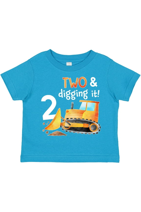 Two and Digging It Bulldozer 2nd Birthday Boys or Girls Toddler T-Shirt
