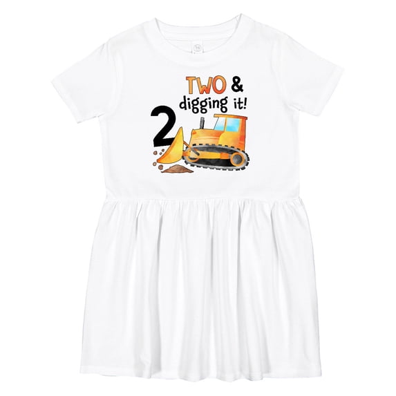 Inktastic Two and Digging It Bulldozer 2nd Birthday Girls Toddler Dress