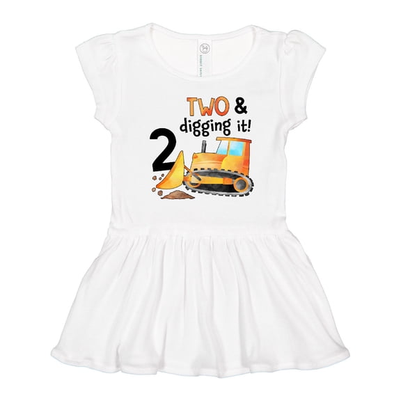 Inktastic Two and Digging It Bulldozer 2nd Birthday Girls Toddler Dress