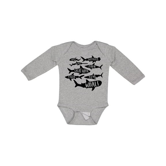 Inktastic Types of Sharks Boys or Girls Long Sleeve Baby Bodysuit