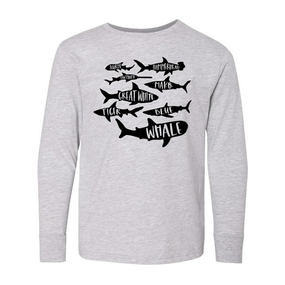 Inktastic Types of Sharks Long Sleeve Youth T-Shirt