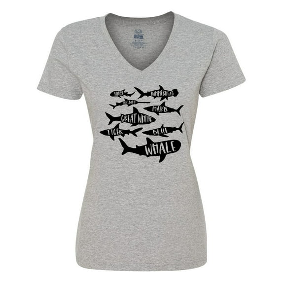 Inktastic Types of Sharks Women's V-Neck T-Shirt