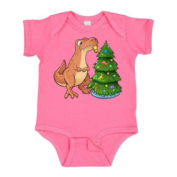 Inktastic Tyrannosaurus Rex Decorating Christmas Tree Boys or Girls Baby Bodysuit