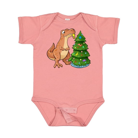 Inktastic Tyrannosaurus Rex Decorating Christmas Tree Boys or Girls Baby Bodysuit