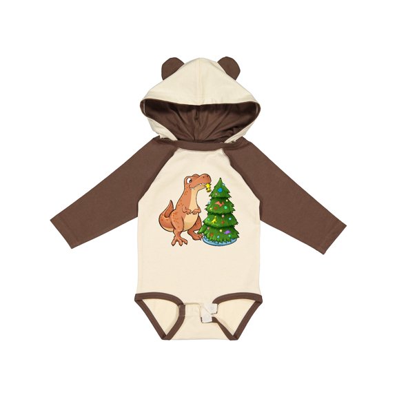 Inktastic Tyrannosaurus Rex Decorating Christmas Tree Boys or Girls Long Sleeve Baby Bodysuit