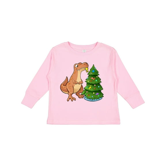 Inktastic Tyrannosaurus Rex Decorating Christmas Tree Boys or Girls Long Sleeve Toddler T-Shirt