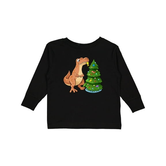 Inktastic Tyrannosaurus Rex Decorating Christmas Tree Boys or Girls Long Sleeve Toddler T-Shirt