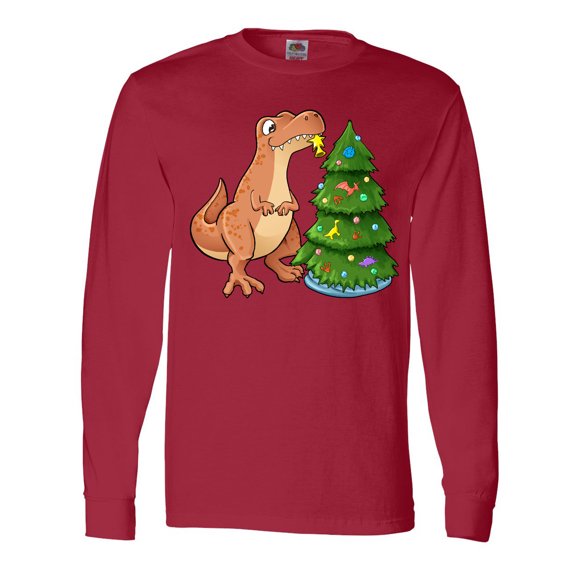 Inktastic Tyrannosaurus Rex Decorating Christmas Tree Long Sleeve T-Shirt
