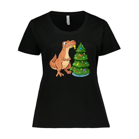 Inktastic Tyrannosaurus Rex Decorating Christmas Tree Women's Plus Size T-Shirt