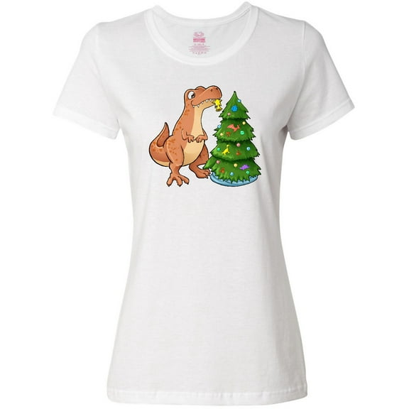 Inktastic Tyrannosaurus Rex Decorating Christmas Tree Women's T-Shirt