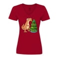 thumbnail image 1 of Inktastic Tyrannosaurus Rex Decorating Christmas Tree Women's V-Neck T-Shirt, 1 of 5