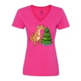 thumbnail image 1 of Inktastic Tyrannosaurus Rex Decorating Christmas Tree Women's V-Neck T-Shirt, 1 of 5