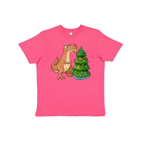 Inktastic Tyrannosaurus Rex Decorating Christmas Tree Youth T-Shirt