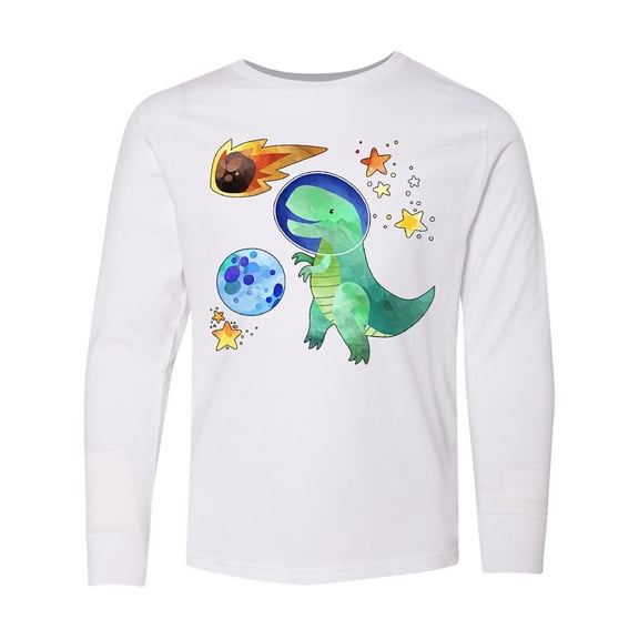 Inktastic Tyrannosaurus Rex Vs. Meteor Fun Space Dinosaur Long Sleeve Youth T-Shirt