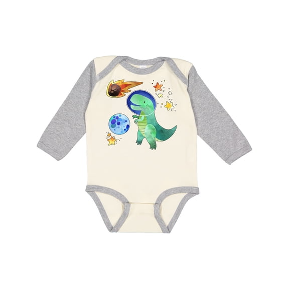 Inktastic Tyrannosaurus Rex vs. Meteor Fun Space Dinosaur Boys or Girls Long Sleeve Baby Bodysuit