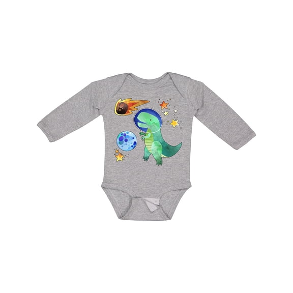 Inktastic Tyrannosaurus Rex vs. Meteor Fun Space Dinosaur Boys or Girls Long Sleeve Baby Bodysuit
