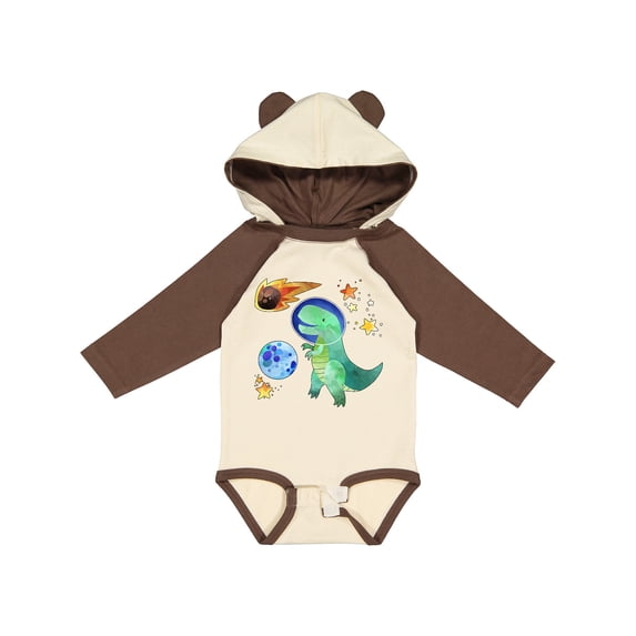Inktastic Tyrannosaurus Rex vs. Meteor Fun Space Dinosaur Boys or Girls Long Sleeve Baby Bodysuit