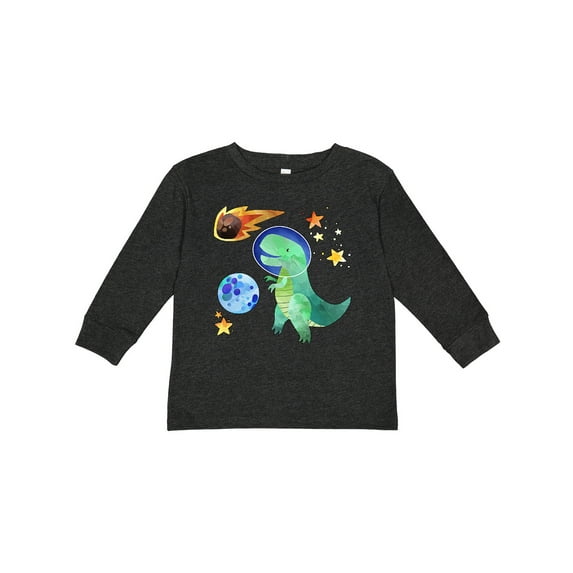 Inktastic Tyrannosaurus Rex vs. Meteor Fun Space Dinosaur Boys or Girls Long Sleeve Toddler T-Shirt