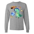 thumbnail image 1 of Inktastic Tyrannosaurus Rex Vs. Meteor Fun Space Dinosaur Long Sleeve T-Shirt, 1 of 5