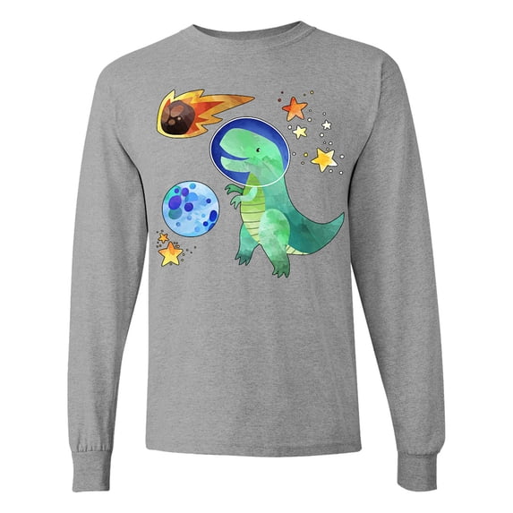 Inktastic Tyrannosaurus Rex Vs. Meteor Fun Space Dinosaur Long Sleeve T-Shirt