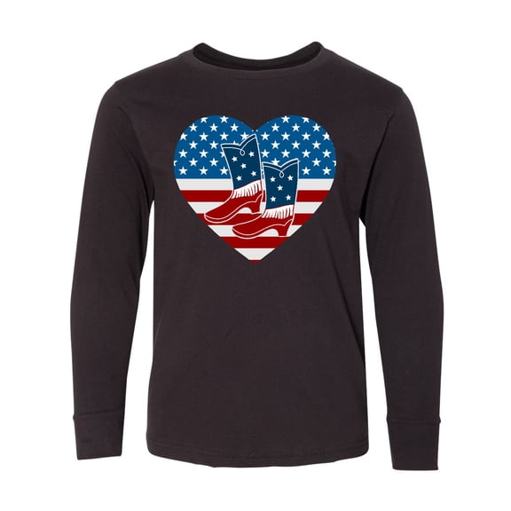 Inktastic USA Cowboy Boots Patriotic Long Sleeve Youth T-Shirt