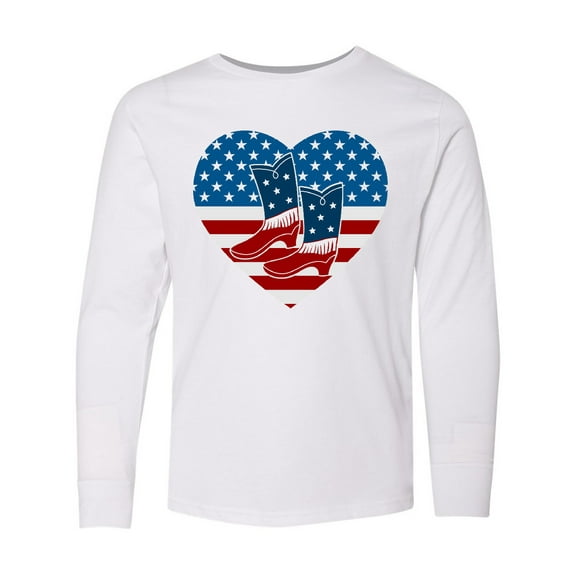 Inktastic USA Cowboy Boots Patriotic Long Sleeve Youth T-Shirt