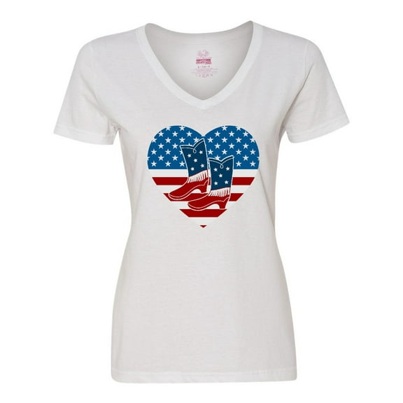 Inktastic USA Cowboy Boots Patriotic Women's V-Neck T-Shirt