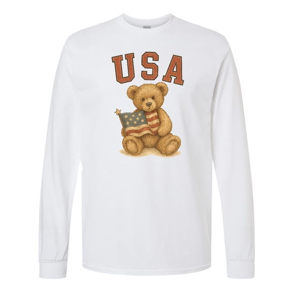 Inktastic USA Teddy Bear Long Sleeve T-Shirt