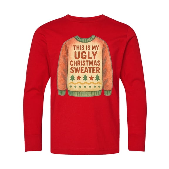 Inktastic Ugly Christmas Sweater Design Long Sleeve Youth T-Shirt