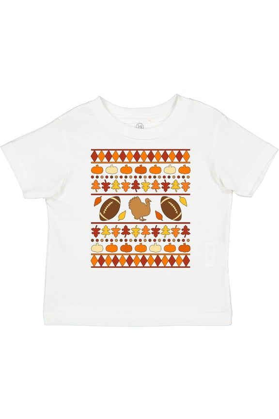 Ugly Thanksgiving Sweater Design with Turkey and Football Boys or Girls Toddler T-Shirt