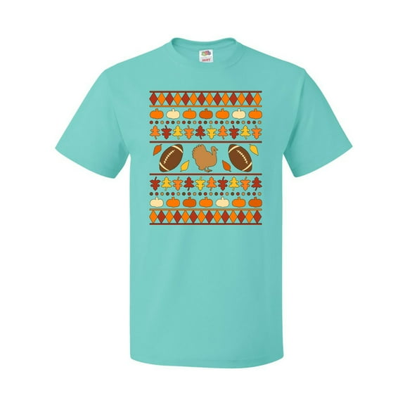 Inktastic Ugly Thanksgiving Sweater Design with Turkey and Football T-Shirt