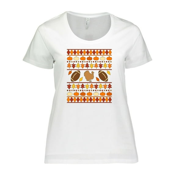 Inktastic Ugly Thanksgiving Sweater Design with Turkey and Football Women's Plus Size T-Shirt