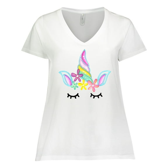 Inktastic Unicorn Face Women's Plus Size V-Neck T-Shirt