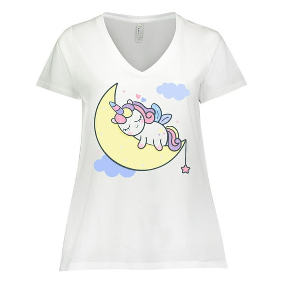 Inktastic Unicorn Moon Women's Plus Size V-Neck T-Shirt
