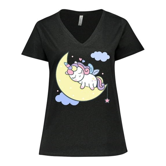 Inktastic Unicorn Moon Women's Plus Size V-Neck T-Shirt