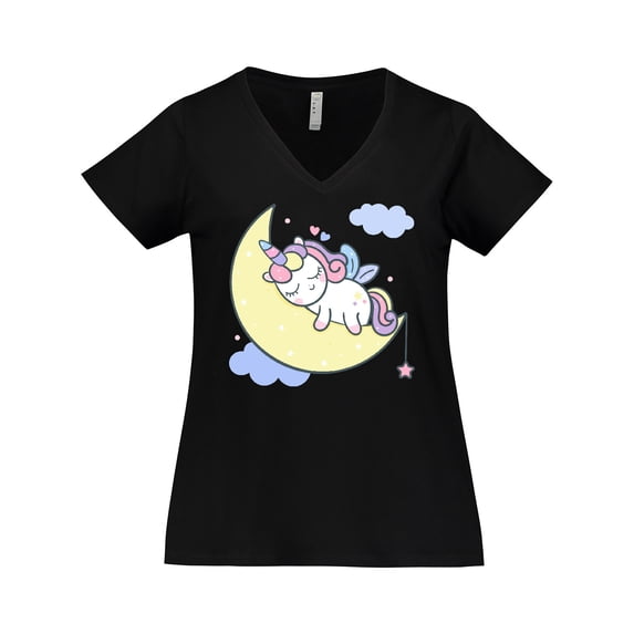 Inktastic Unicorn Moon Women's Plus Size V-Neck T-Shirt