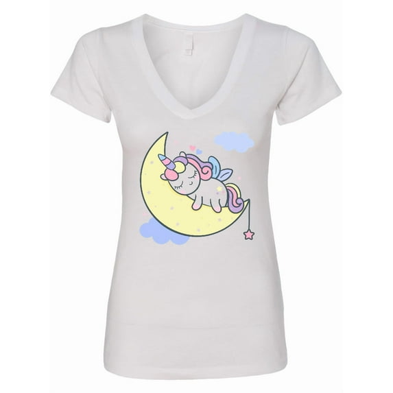 Inktastic Unicorn Moon Women's V-Neck T-Shirt