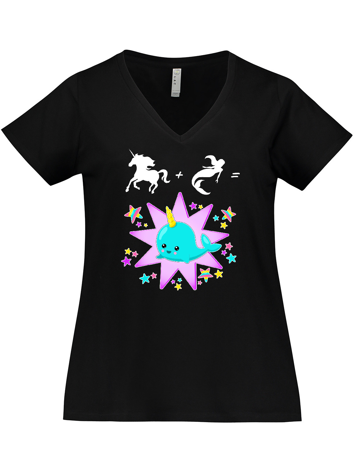 Inktastic Unicorn Plus Mermaid Equals Narwhal- cute Women's Plus Size V-Neck T-Shirt - image 1 of 4